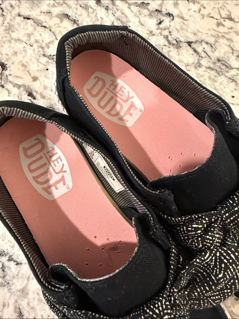 Hey Dude Black Slip-On Bow Shoes with Pink Insole size 7wide - Picture 2 of 4